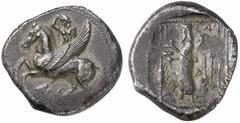 Greek Coins Cilicia, Tarsus No.: 201 Schätzpreis - Estimate CHF 15000 d=24 mm Stater circa 390, AR 10.35 g. Bellerophont riding pegasus l., spearing Chimera below. Rev. NERGAL – TARZ in Aramaic charac