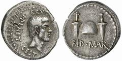 The Roman Republic No.: 336 Schätzpreis - Estimate CHF 50000 d=19 mm Brutus with L. Plaetorius Caestianus. Denarius, Northern Greece circa 43-42, AR 3.61 g. [BRVT·IMP] L·PLAET·CEST Head of Brutus r. R