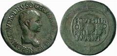 The Roman Empire Nero Caesar, 50-54 No.: 379 Schätzpreis - Estimate CHF 8000 d=34 mm Sestertius, Thrace circa 50-54, æ 20.80 g. NERONI CLAVDIO DRVSO GERMANICO COS DESIG Bare-headed and draped bust r. 