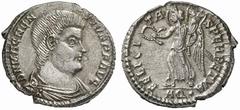 The Roman Empire Magnetius, 350 – 353 No.: 603 Schätzpreis - Estimate CHF 3500 d=21 mm Siliqua, Aquileia circa 351-352, AR 3.19 g. D N MAGNENTIVS P F AVG Bare-headed, draped and cuirassed bust r. Rev.