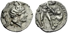 The M.L. Collection of Coins of Magna Graecia and Sicily Lucania, Heraclea Nomos circa 400-370, AR 8.09 g. Head of Athena r., wearing Attic helmet decorated with Scylla scanning; below neck truncation