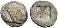 The M.L. Collection of Coins of Magna Graecia and Sicily Selinus Didrachm circa 530-500, AR 9.13 g. Selinon leaf; at base of stem, two pellets. Rev. Incuse mill sail pattern. SNG Stockholm 492. SNG AN