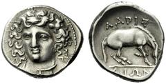 The J. FALM Collection: Miniature Masterpieces of Greek Coinage depicting Animals Thessaly, Larissa Drachm circa mid-late 4th century, AR 3.04 g. Head of the nymph Larissa facing three-quarters l. wea