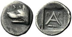 The J. FALM Collection: Miniature Masterpieces of Greek Coinage depicting Animals Argolis, Argos Obol circa 320-270, AR 0.74 g. Wolf’s head l.; above Σ retrograde. Rev. Π – P flanking large A; below, 