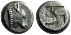 The J. FALM Collection: Miniature Masterpieces of Greek Coinage depicting Animals Lesbos, Mytilene 1/10 stater circa 500-450, billon 1.56 g. Calf’s head r. Rev. Mill sail pattern. CNG sale 32, 1995, 1