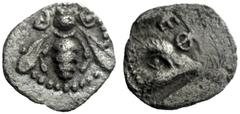 The J. FALM Collection: Miniature Masterpieces of Greek Coinage depicting Animals Ephesus 1/48 stater after 546, AR 0.15 g. Bee seen above. Rev. EΦ Eagle’s head r. SNG Kayhan 128. Karwiese Ephesos, 30