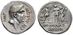 The Collection of Roman Republican Coins of a Student and his Mentor Part III Cnaeus Pompeius Junior and M. Minatius Sabinus. Denarius, Spain 46-45, AR 3.85 g. IMP – CN·MAGN Head of Cn. Pompeius Magnu