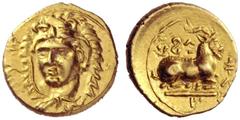 Greek Coins Cyprus, Kings of Salamis Euagoras circa 411-374. 1/4 stater, Salamis circa 411-374, AV 2.01 g. u-va-ko-ro in Cypriot characters Youthful head of Heracles wearing lion’s skin headdress, fac