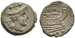 Roman Republican Coins Sextans, Central Italy circa 208, Æ 3.80 g. Bust of Mercury r.; above, two pellets. Rev. ROMA Prow r.; above, staff and below, two pellets. Sydenham –. RBW –, for the same varie