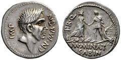 Roman Republican Coins Cnaeus Pompeius Junior and M. Minatius Sabinus. Denarius, Spain 46-45, AR 3.95 g. IMP – CN·MAGN Head of Cnaeus Pompeius Magnus r. Rev. PR·Q Personification of Corduba, turreted,