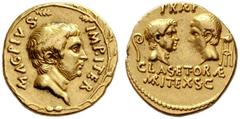 Roman Republican Coins Sextus Pompeius. Aureus, Sicily 42-40, AV 7.93 g. MAG·PIVS· – IMP .ITER. Bearded and bare head of Sextus Pompeius r.; all within oak wreath. Rev. PRÆF Heads of Cn. Pompeius Magn