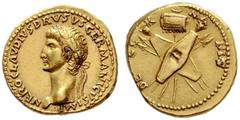 The Roman Empire In the name of Nero Claudius Drusus, father of Germanicus and Claudius Aureus circa 41-45, AV 7.69 g. NERO CLAVDIVS DRVSVS GERMANICVS IMP Laureate head r. Rev. DE – GE – R – MA – NIS 