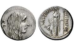 Imperatorial Issues L. Hostilius Saserna. Denarius 48, AR 3.94 g. Bare head of female Gaul r.; behind, carnyx . Rev. HOSTILIVS – SASERNA Diana of Ephesus standing facing, holding long spear in l. hand