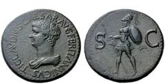 The Roman Empire Britannicus, son of Claudius Sestertius, Thracian mint circa 50-54, Æ 29.81 g. TI CLAVDIVS CAESAR AVG F BRITANNICVS Bareheaded and draped bust l. Rev. S – C Mars, helmeted and cuirass