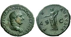 The Roman Empire Vitellius, January – December 69 Sestertius late April-December 69, Æ 25.34 g. A VITELLIVS GERMAN IMP AVG P M TR P Laureate and draped bust r. Rev. PAX – AVGVSTI Pax standing l., hold