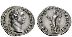 The Roman Empire Domitian augustus, 81 – 96 Denarius 92-93, AR 3.46 g. IMP CAES DOMIT AVG – GERM P M TR P XII Laureate head r. Rev. IMP XXII COS XVI CENS P P P Minerva standing l. with thunderbolt and