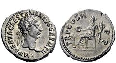The Roman Empire Trajan, 98 – 117 Denarius 28th January-February 98, AR 3.55 g. IMP NERVA CAES TRAIAN AVG GERM P M Laureate head r. Rev. TR POT COS II – P P Concordia seated l., holding cornucopia and