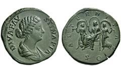 The Roman Empire Faustina II, daughter of Antoninus Pius and wife of Marcus Aurelius Diva Faustina. Sestertius 176-180, Æ 24.02 g. DIVA FAV – STINA PIA Draped bust r. Rev. AETERNITAS Faustina, holding