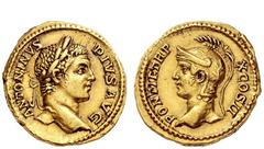 The Roman Empire Caracalla, 198 – 217 Aureus 207, AV 7.08 g. ANTONINVS – PIVS AVG Laureate head r. Rev. PONTIF TR P – X COS II Bust of Roma l. wearing crested helmet. C 430. BMC p. 265*. RIC 90. Calic
