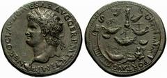 The Roman Empire Nero Augustus, 54-68 No.: 337 Estimate: CHF 18000 d=37 mm Sestertius, Lugdunum circa 65, æ 23.26 g. NERO CLAVD CAESAR AVG GER P M TR P IMP P P Laureate head l., with globe at point of