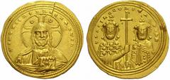 The Byzantine Empire Basilius II and associate ruler, 976-1025 No.: 551 Estimate: CHF 600 d=25 mm Histamenon nomisma circa 1005-1025, AV 4.42 g. + IHS XIS REX REGNANTInm Bust of Christ facing, wearing