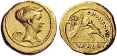 The George W. La Borde Collection of Roman Aurei Part I THE ROMAN REPUBLIC C. Numonius Vaala. Aureus, 41 BC, AV 8.11 g. Bust of Victory r. Rev. C·NVMONIVS Soldier rushing l., attacking wall defended b
