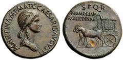 THE ROMAN EMPIRE In the name of Agrippina Senior, wife of Germanicus and mother of Gaius Sestertius 37-41, Æ 26.19 g. AGRIPPINA M F MAT C CAESARIS AVGVSTI Draped bust r., hair falling in long plait at