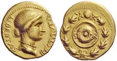 THE ROMAN EMPIRE The Civil Wars, 68 – 69 Aureus, Spain 68-69, AV 7.38 g. LIBERTAS – RESTITVTA Draped bust of Libertas r., wearing pearl necklace; hair looped above neck. Rev. S P Q R on round shield, 