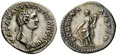 THE ROMAN EMPIRE Diva Domitilla the younger, daughter of Vespasian and sister of Domitian Denarius 82-83, AR 3.62 g. DIVA DOMITILLA AVGVSTA Draped bust r., hair in long plait at back. Rev. FORTVNA – A