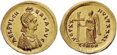 LATE ROMAN COINAGE Aelia Pulcheria, sister of Theodosius II Solidus, Constantinopolis 423–429, AV 4.20 g. AEL PVLCH – ERIA AVG Pearl-diademed, draped bust r. with cross over shoulder, wearing double n