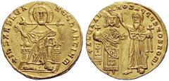 THE BYZANTINE EMPIRE Alexander, 11 May 912 – 6 June 913. Solidus circa 912–913, 4.47 g. +IhS XRS REX – REGhAhtIYm Christ enthroned facing, wearing pallium and colobium , raising r. hand in blessing an