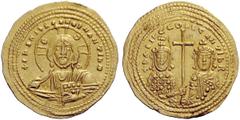 THE BYZANTINE EMPIRE Basil II Bulgaroctonos, 11 January 976 – 15 December 1025, with Constantine VIII, co-emperor throughout the reign Histamenon 1005-1025, AV 4.38 g. +IHS XIS REX REGNANTIhM Nimbate 