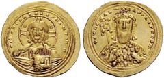 THE BYZANTINE EMPIRE Constantine VIII, 15 December 1025 – 12 November 1028 Histamenon 1025-1028, AV 4.43 g. +IHS XIS REX REGNANTIhM Nimbate bust of Christ facing, raising r. hand in benediction and ho