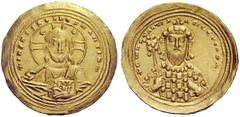 THE BYZANTINE EMPIRE Constantine VIII, 15 December 1025 – 12 November 1028 Histamenon 1025-1028, AV 4.43 g. +IHS XIS REX REGNANTIhM Nimbate bust of Christ facing, raising r. hand in benediction and ho