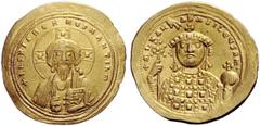 THE BYZANTINE EMPIRE Michael IV, the Paphlagonian 11 April 1034 – 10 December 1041 Histamenon 1034-1041, AV 4.41 g. +IHS XIS REX REGNANTIhM Nimbate bust of Christ facing, raising r. hand in benedictio