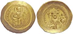 THE BYZANTINE EMPIRE Constantine IX Monomachus, 11 June 1042 – 11 January 1055 Histamenon 1042-1055, AV 4.40 g. +IHS XIS REX – REGNANTIhM Christ, nimbate, enthroned facing raising r. hand in benedicti