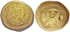 THE BYZANTINE EMPIRE Constantine IX Monomachus, 11 June 1042 – 11 January 1055 Histamenon 1042-1055, AV 4.39 g. +IHS XIS REX – REGNANTIhM Facing bust of Christ, nimbate, raising r. hand in benediction