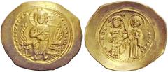 THE BYZANTINE EMPIRE Constantine X Ducas, 23 November 1059 – 23 May 1067 Histamenon circa 1059-1067, AV 4.34 g. +IhS IXS RCX – RCINANTIhm Christ, nimbate, seated facing on lyre-backed throne, raising 
