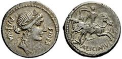 ROMAN REPUBLICAN COINAGE A. Licinius Nerva. Denarius 47, AR 3.88 g. Laureate head of Fides r.; before FIDES; behind, NERVA. Rev. Horseman galloping r., with r. hand dragging naked warrior, holding shi