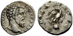 THE ROMAN EMPIRE Pertinax, 1 January – 28 March 193 Divus Pertinax . Denarius 193-194, AR 3.39 g. Bare head r. Rev. Eagle standing r. on globe. C 6. RIC S. Severus 24a. Very rare. About very fine