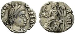 MIGRATION OF THE GERMAN TRIBES THE VANDALS Pseudo-imperial coinage. In the name of Honorius, 393-423 . Siliqua, Carthage circa 440-490, AR 1.42 g. D N HONORI – VSPF AVC Pearl-diademed, draped and cuir