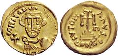 THE LOMBARDS Tuscany Pseudo-Imperial Coinage . In the name of Constans II, 641-668. Solidus, Spoletum (?) mid to late 7th century, AV 4.32 g. CONStLN – tINVS Facing bust, wearing chlamys and crown wit