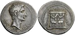 The Roman Empire Octavian, as Augustus 27 BC – 14 AD Cistophoric tetradrachm, Ephesus 24-20 BC, AR 12.00 g. IMP – CAE – SAR Bare head r. Rev. AVGVSTVS Garlanded altar decorated with two confronting hi