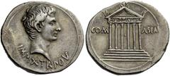 The Roman Empire Octavian, as Augustus 27 BC – 14 AD Cistophoric tetradrachm, Pergamum circa 19-18 BC, AR 11.90 g. IMP IX TR PO V Bare head r. Rev. COM – ASIAE Hexastyle temple with pediment inscribed