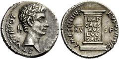 The Roman Empire Octavian, as Augustus 27 BC – 14 AD L. Mescinius Rufus. Denarius 16 BC, AR 4.03 g. [CAESAR AVG]V – STVS TR POT Laureate head r. Rev. L·MESCINIVS – RVFVS IIIVIR Cippus inscribed IMP / 