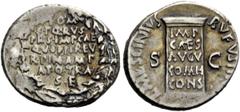 The Roman Empire Octavian, as Augustus 27 BC – 14 AD L. Mescinius Rufus. Denarius 16 BC, AR 3.84 g. I O M / S·P·Q·R·V·S / PR S IMP CAE / QVOD PER EV / R P IN AMP / AT Q TRAN / S E (Iovi Optimo Maximo 