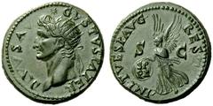 The Roman Empire Octavian, as Augustus 27 BC – 14 AD Divus Augustus. Dupondius, restitution issue struck under Titus 80-81, Æ 13.28 g. DIVVS AV – GVSTVS PATER Radiate head l.; above, star. Rev. IMP·T·