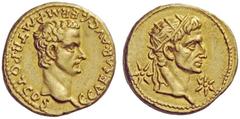 The Roman Empire Gaius, 37 – 41 Aureus, Lugdunum 37-38, AV 7.90 g. C CAESAR AVG GERM P M TR POT COS Bare head of Gaius r. Rev. Radiate head of Augustus (or Tiberius) r., between two stars. C 10. BMC 1
