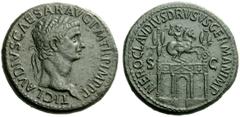 The Roman Empire Claudius, 41 – 54 Sestertius circa 50-54, Æ 30.42 g. TI CLAVDIVS CAESAR AVG P M TR P IMP P P Laureate head r. Rev. NERO CLAVDIVS DRVSVS GERMAN IMP Triumphal arch surmounted by equestr
