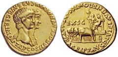The Roman Empire Nero augustus, 54 – 68 Aureus circa January-November 55, AV 7.56 g. NERO CLAVD DIVI F CAES AVG GERM IMP TR P COS Conjoined busts of Nero, bare-headed, and Agrippina II, draped, r. Rev